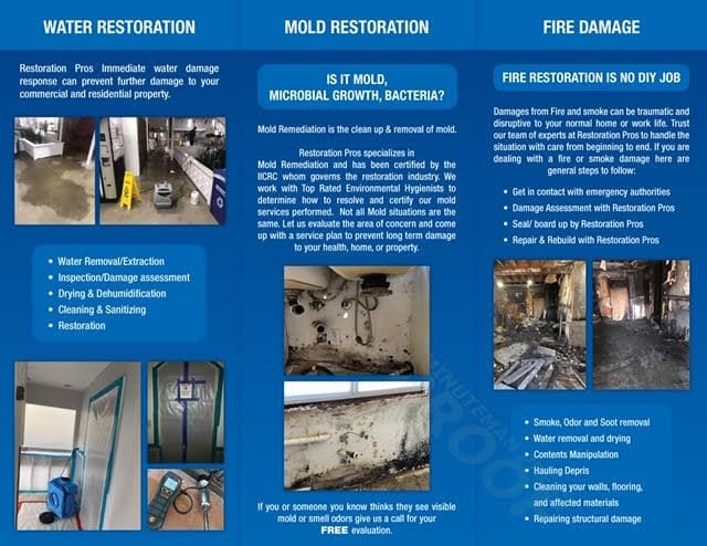 A brochure about water restoration and mold restoration
